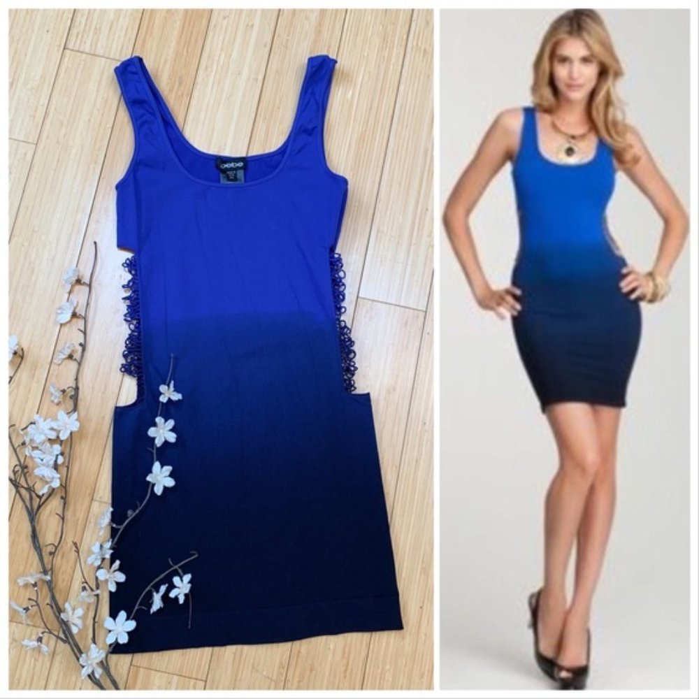 BEBE ombré blue clubbing dress with cutouts, M/L. - Picture 4 of 9
